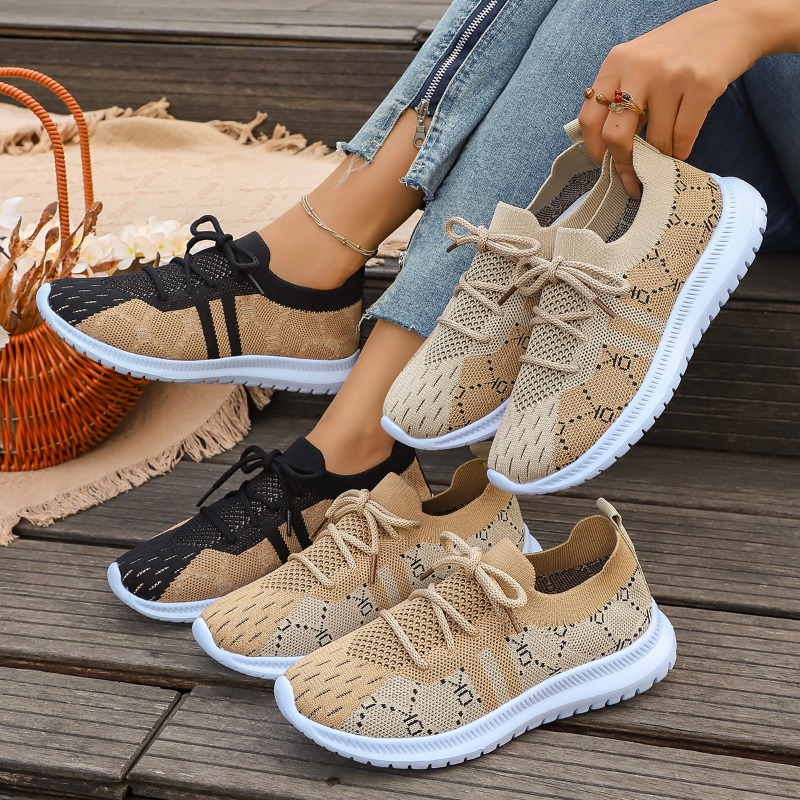 Новые женские кроссовки 2026 г – обзор и цена Knit Fabric Lace Up Sneakers