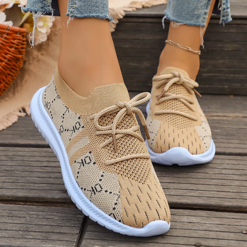 Новые женские кроссовки 2026 г – обзор и цена Knit Fabric Lace Up Sneakers
